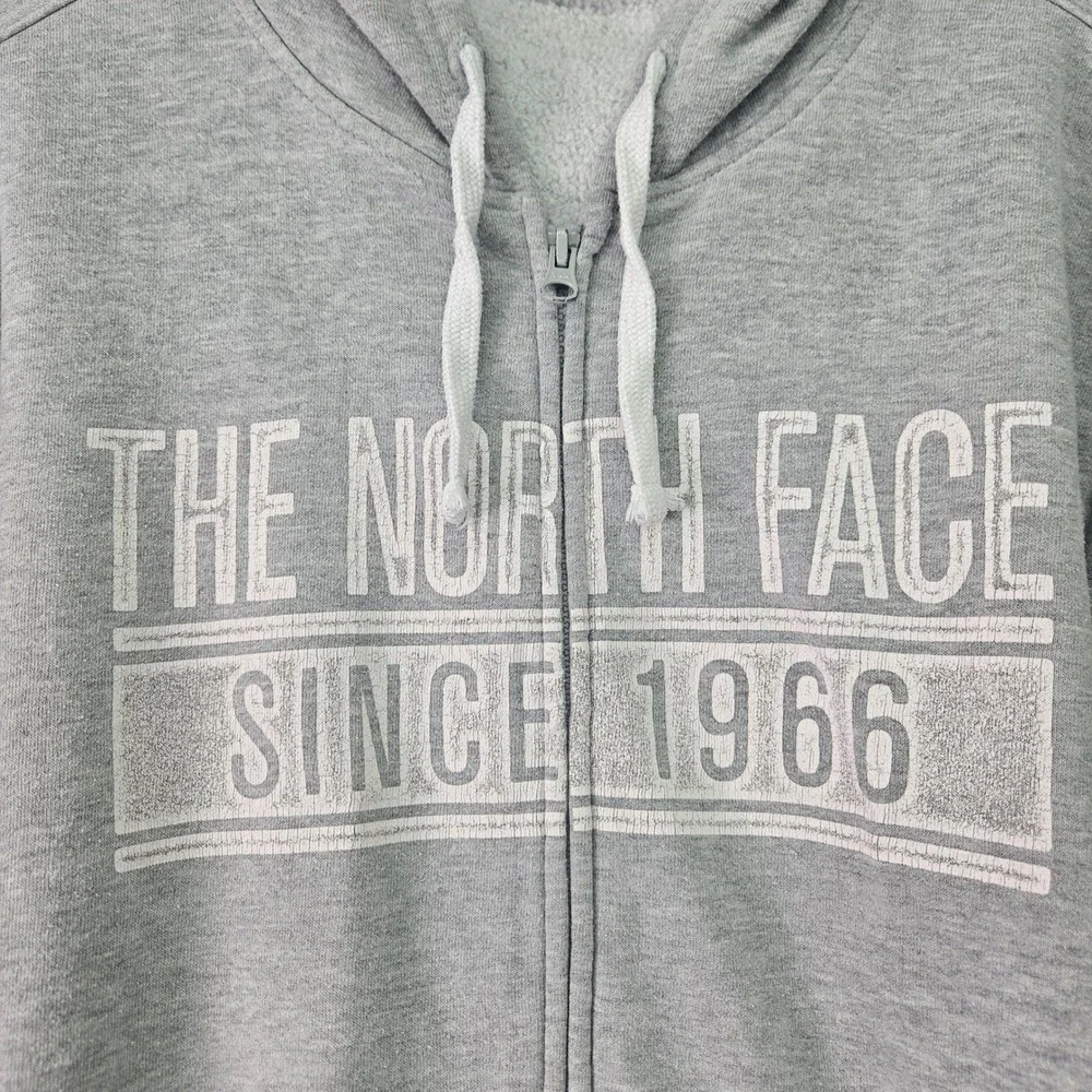 The North Face Hoodie XXL Gray Full Zip Fleece‎ Lined Logo Sweatshirt Oversized